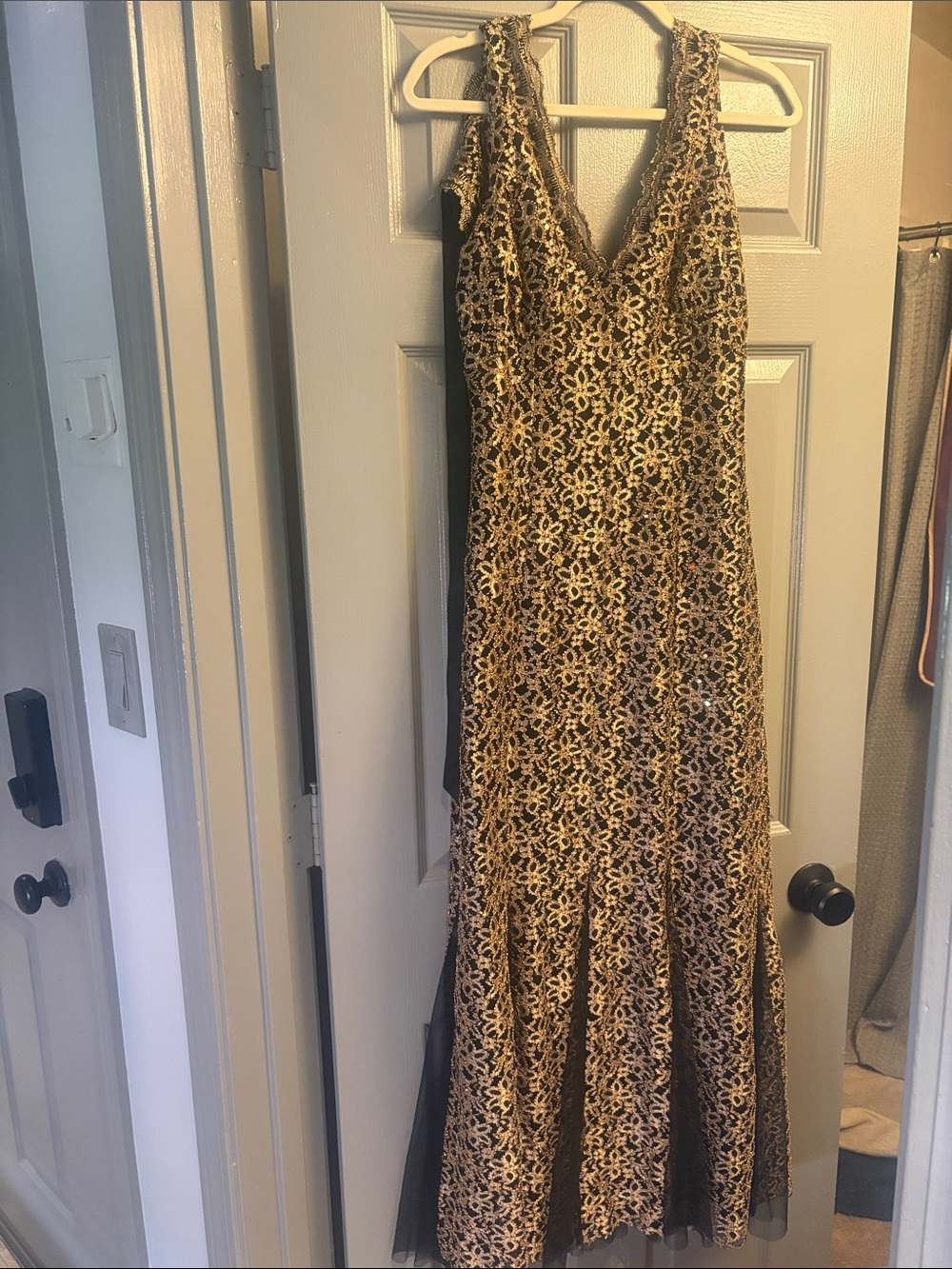 Gold Lace V-Neck Maxi Dress